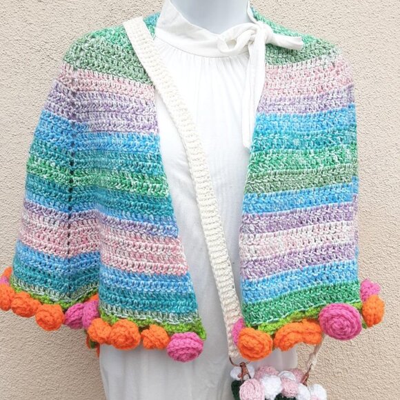 Hand-Crocheted Rose Bouquet Scarf/Shawl New - Picture 10 of 12